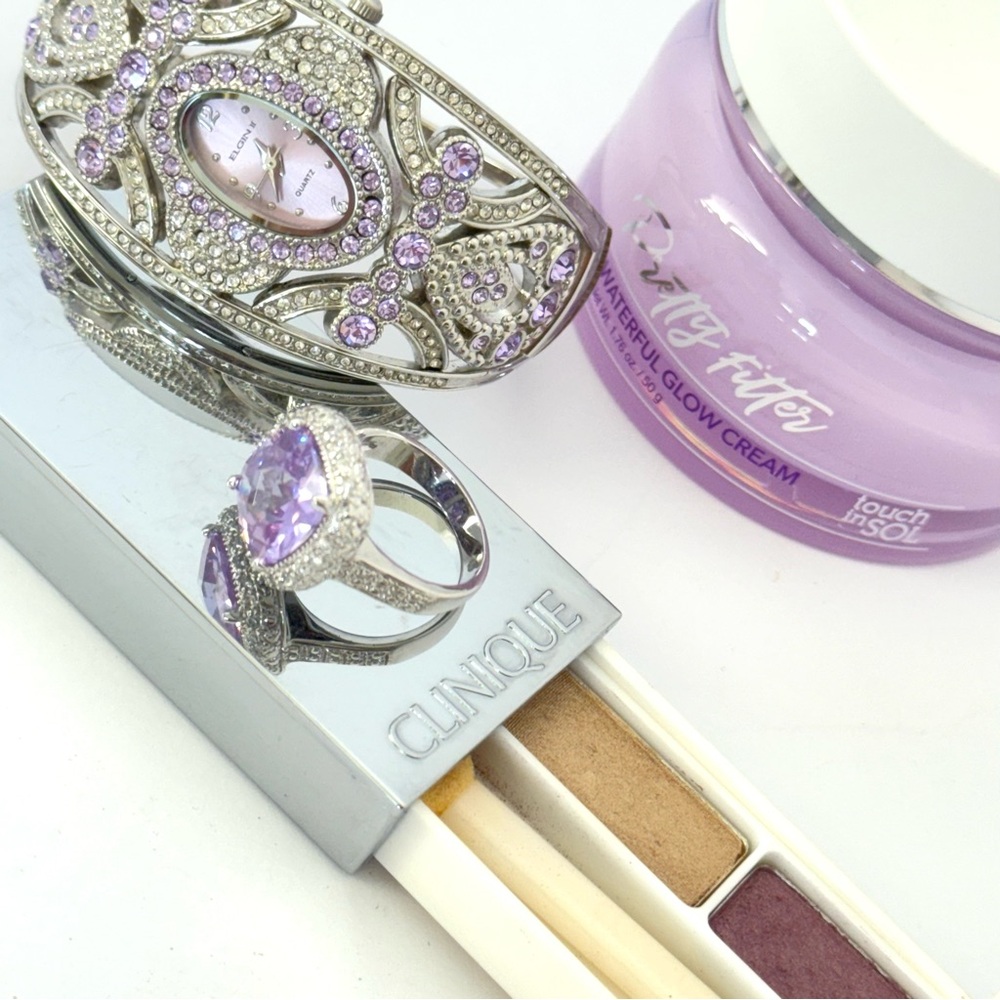 Bundle🛍️ Elgin II Watch Ring Korean Cream Clinique Eyeshadow Silver Purple Glam